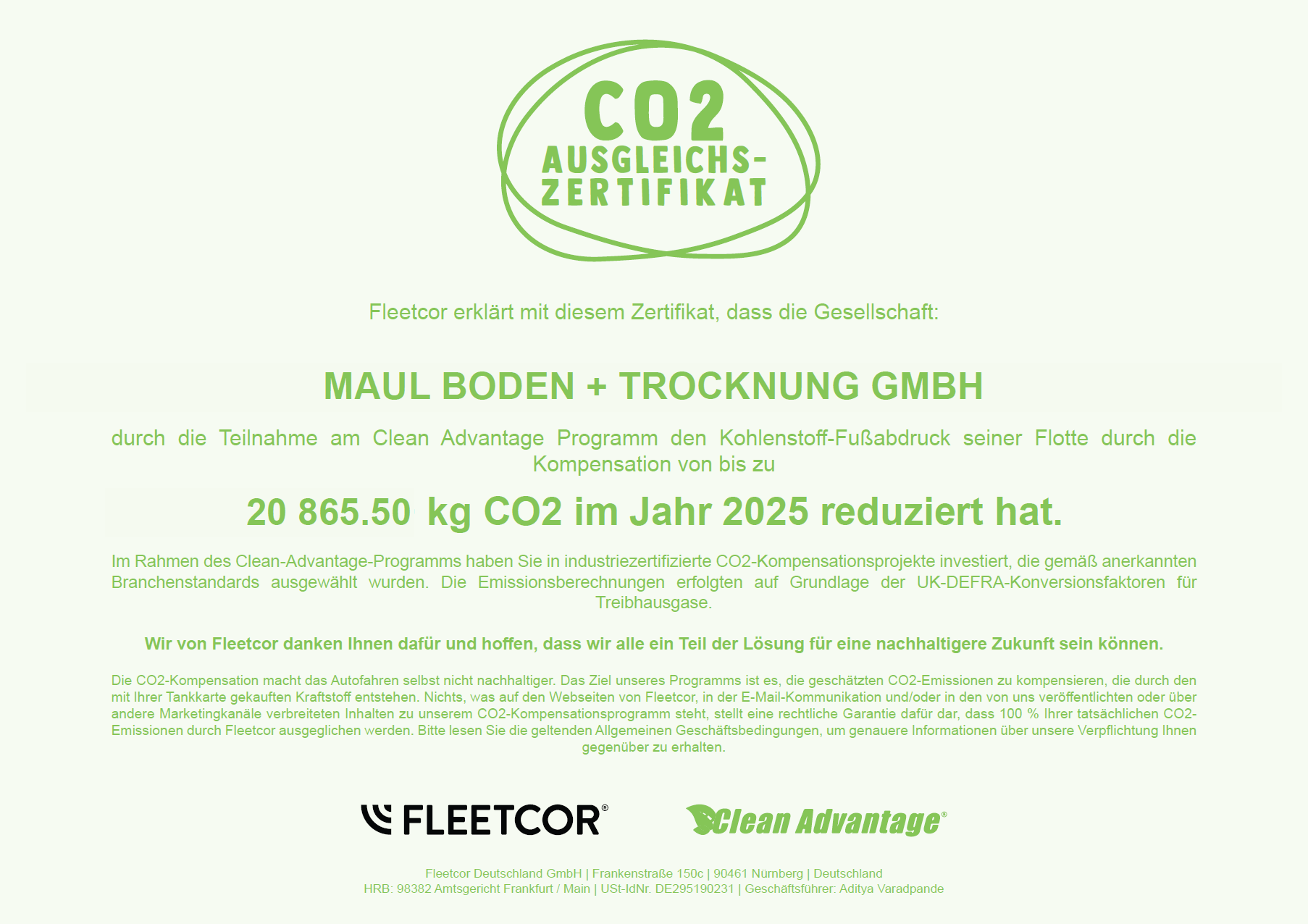 Clean Advantage®-Zertifikat 2025